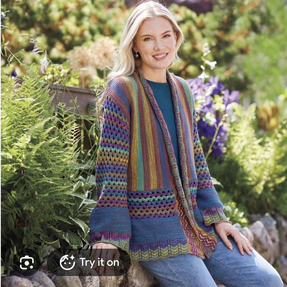 Open front striped gypsy cardigan festival bell sleeve knit boho whimsigoth Lrg